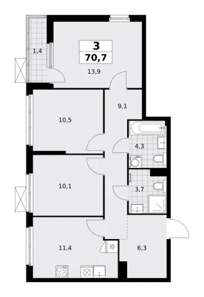 70,6 м² — планировка