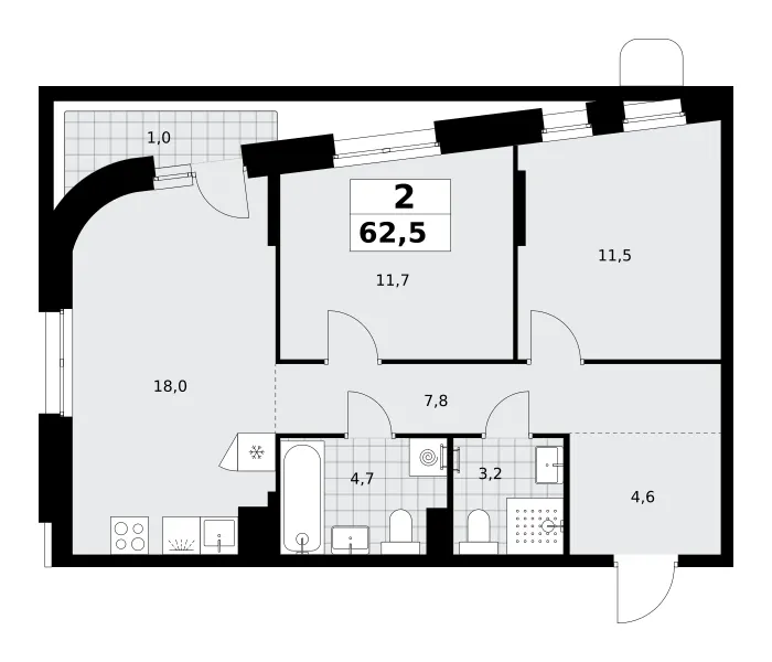 2-комн. 62.5 м²