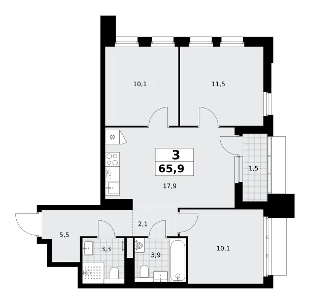 3-комн. 65.9 м²