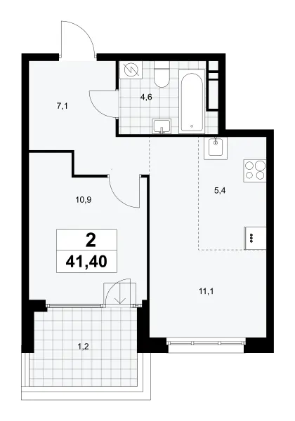 2-комн. 41.4 м²