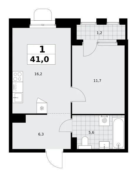 1-комн. 41 м²