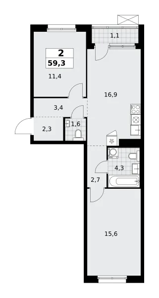2-комн. 59.3 м²