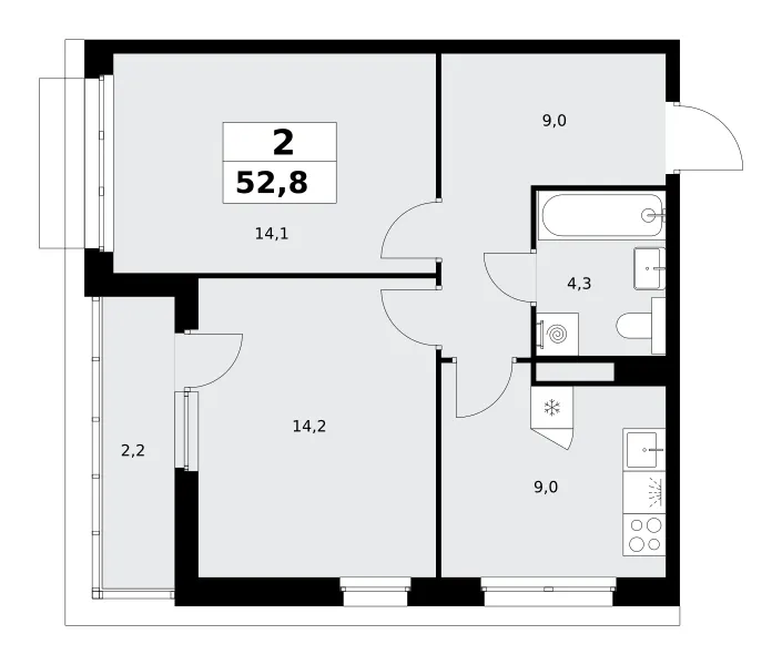2-комн. 52.8 м²