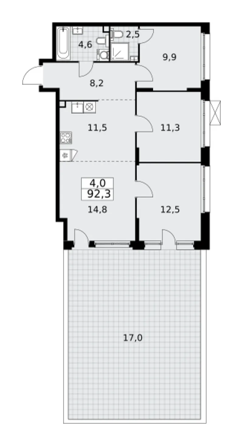 4-комн. 92 м²