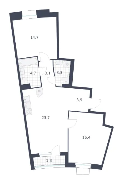 2-комн. 71.1 м²