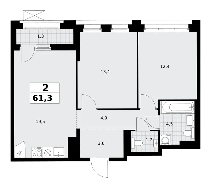 2-комн. 61.3 м²