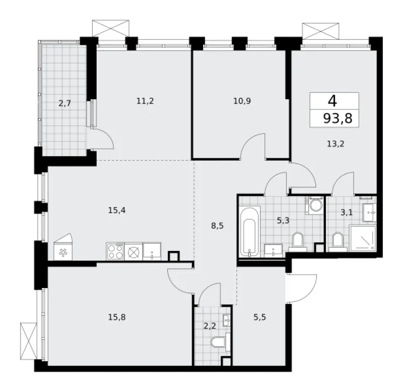 4-комн. 93.8 м²