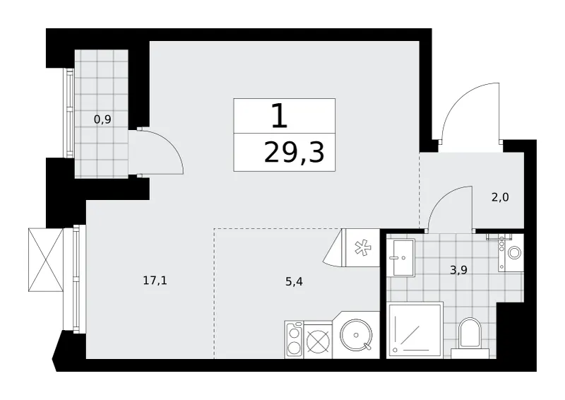 Студия 29.3 м²
