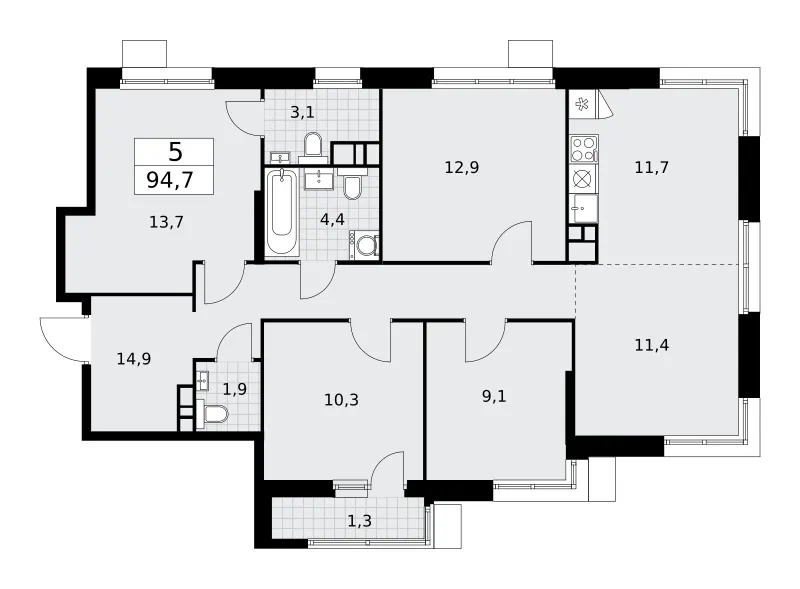 5-комн. 94.7 м²