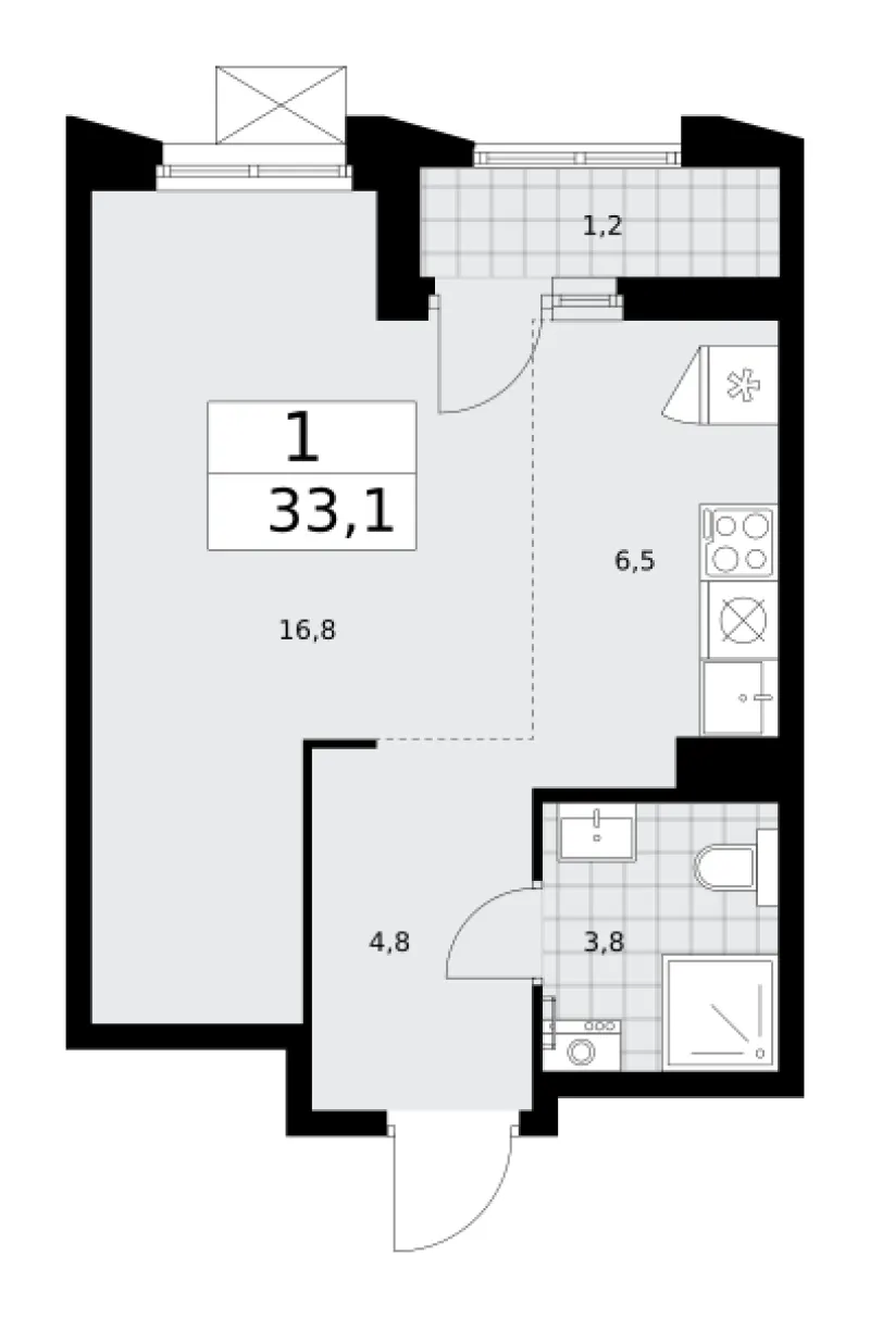 Студия 33.1 м²