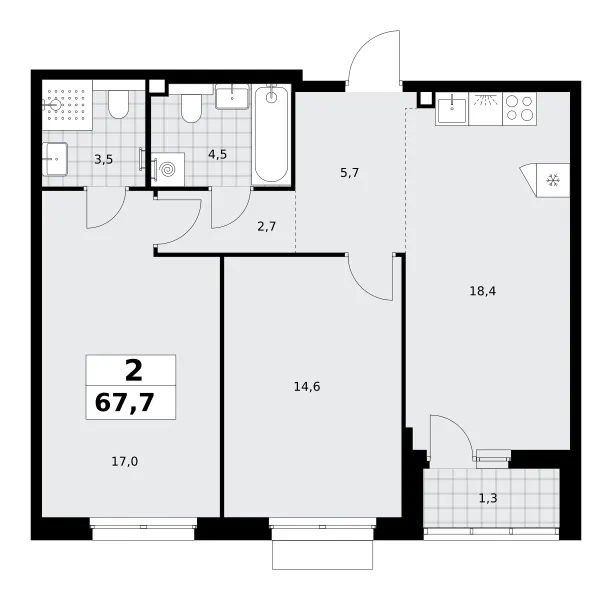 2-комн. 67.7 м²