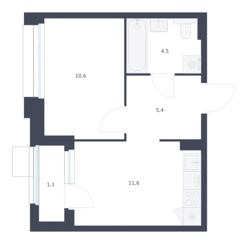 1-комн. 33.2 м²