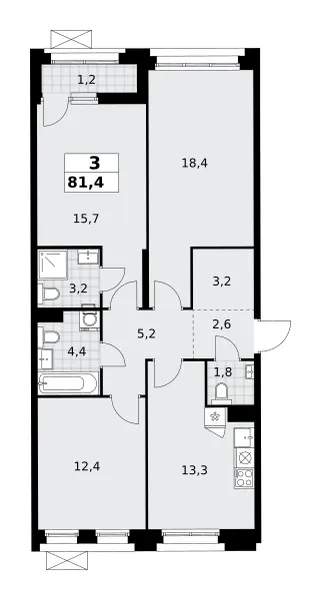 3-комн. 81.4 м²