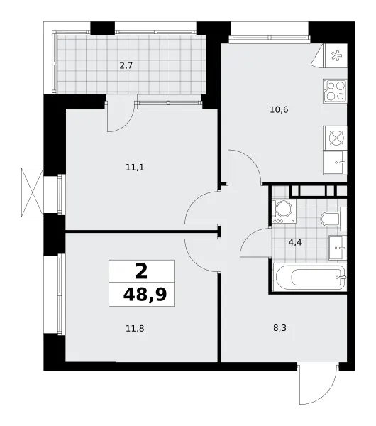 2-комн. 48.9 м²