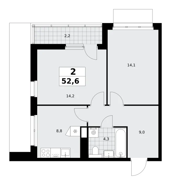 2-комн. 52.6 м²