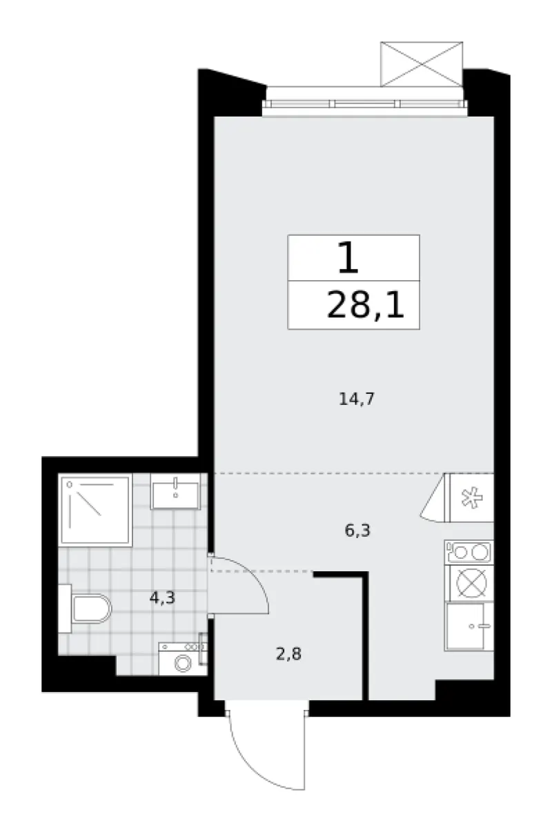 Студия 28.1 м²