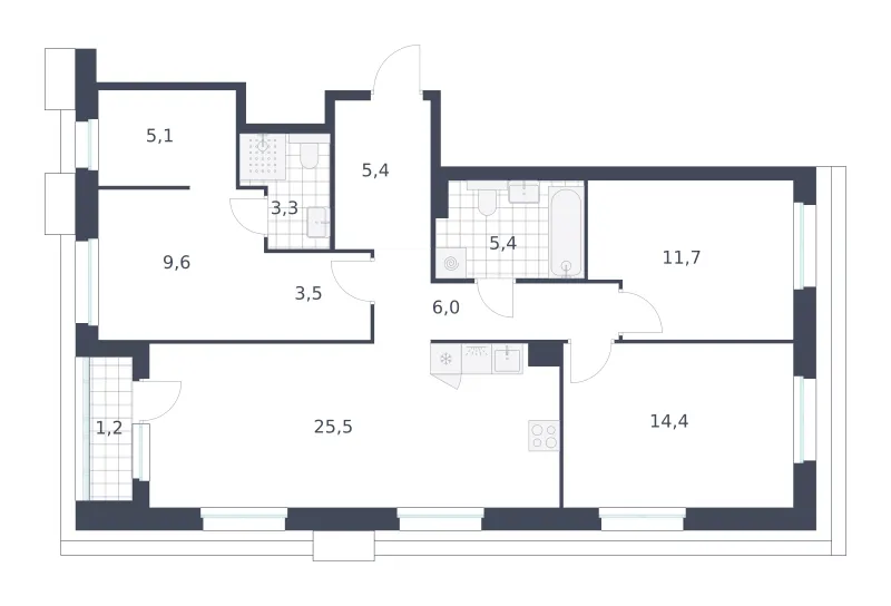 3-комн. 91.1 м²