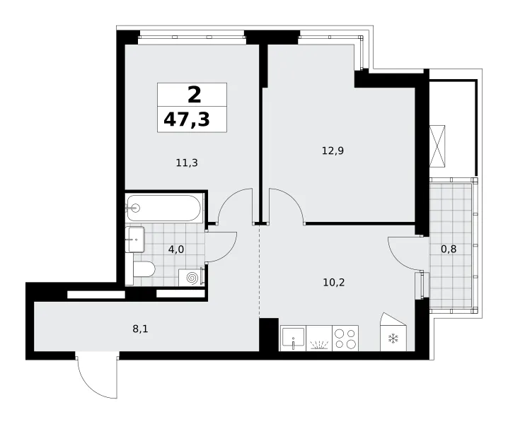 2-комн. 47.3 м²