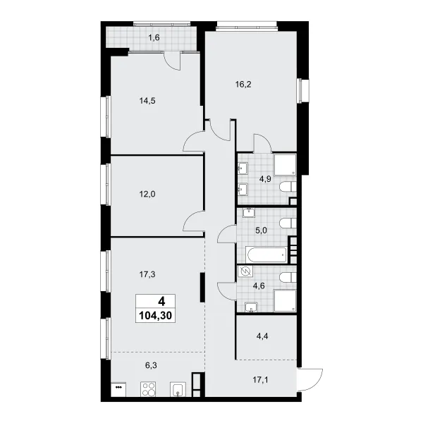 4-комн. 104.3 м²