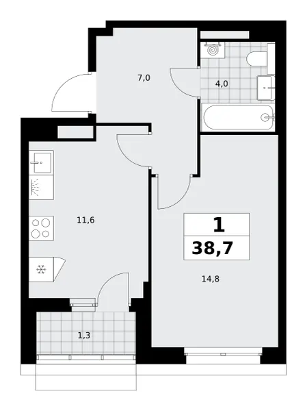 1-комн. 38.7 м²