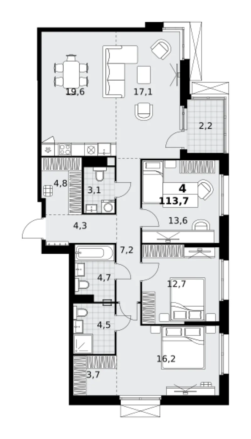 4-комн. 113.7 м²