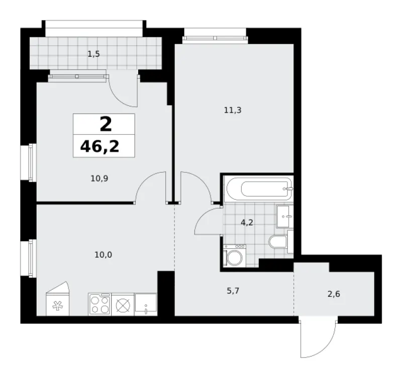 2-комн. 46.2 м²