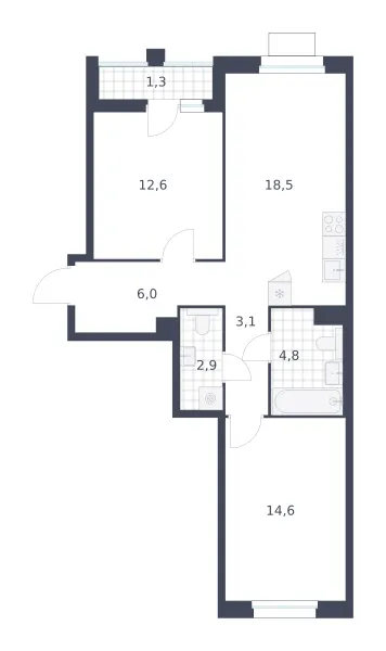 2-комн. 63.8 м²