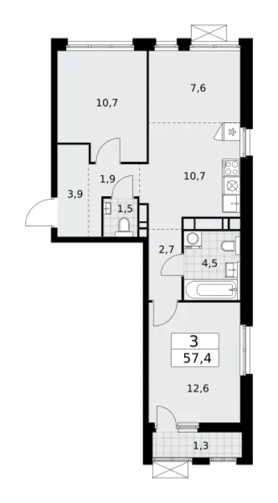 57,4 м² — планировка