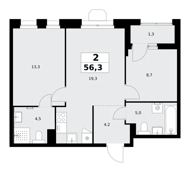2-комн. 56.3 м²