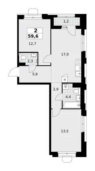 2-комн. 59.6 м²