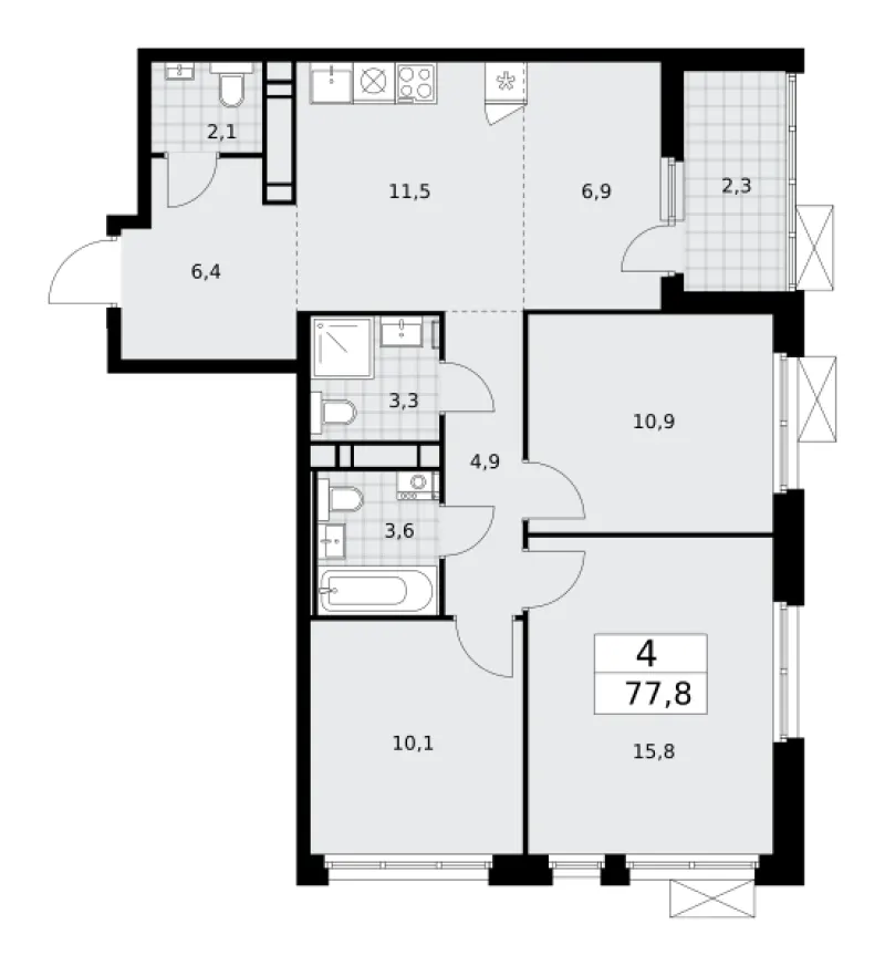 4-комн. 77.8 м²