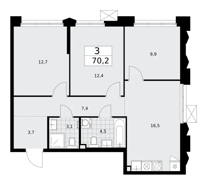 3-комн. 70.2 м²