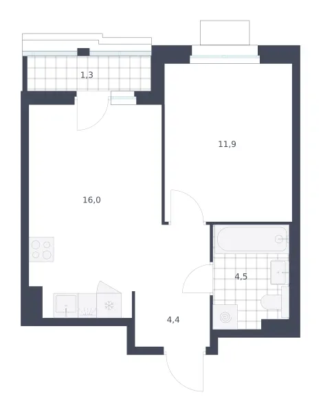 1-комн. 38.1 м²