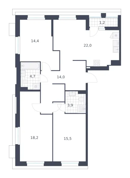 3-комн. 93.9 м²