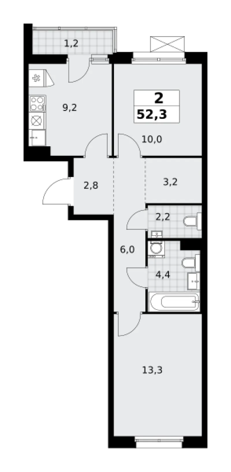 2-комн. 52.3 м²