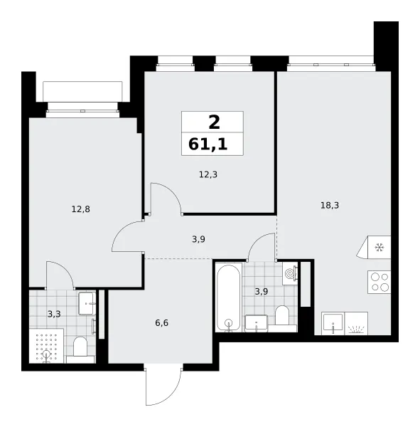 2-комн. 61.1 м²