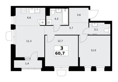 60,7 м² — планировка
