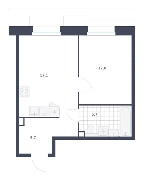 1-комн. 41.3 м²