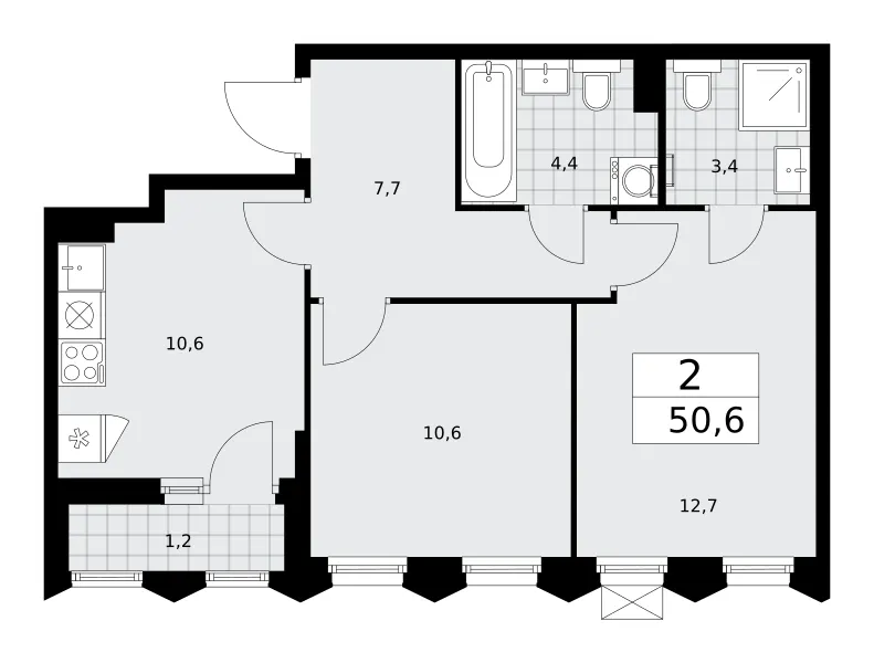 2-комн. 50.6 м²