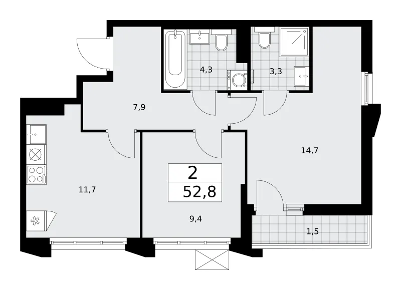 2-комн. 52.8 м²