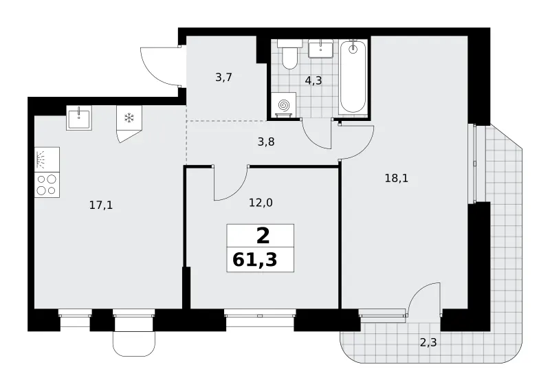 2-комн. 61.3 м²