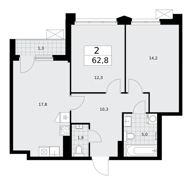 2-комн. 62.8 м²