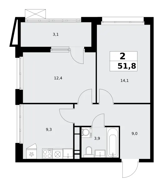 2-комн. 51.8 м²