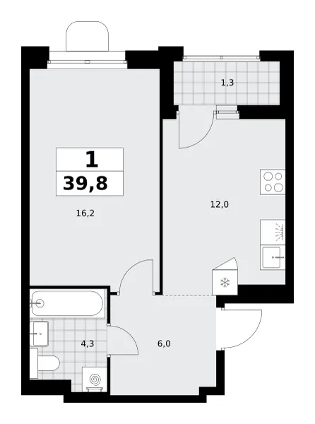 1-комн. 39.8 м²