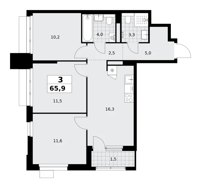 3-комн. 65.9 м²