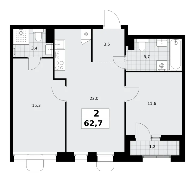 2-комн. 62.7 м²
