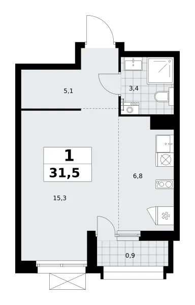 Студия 31.5 м²