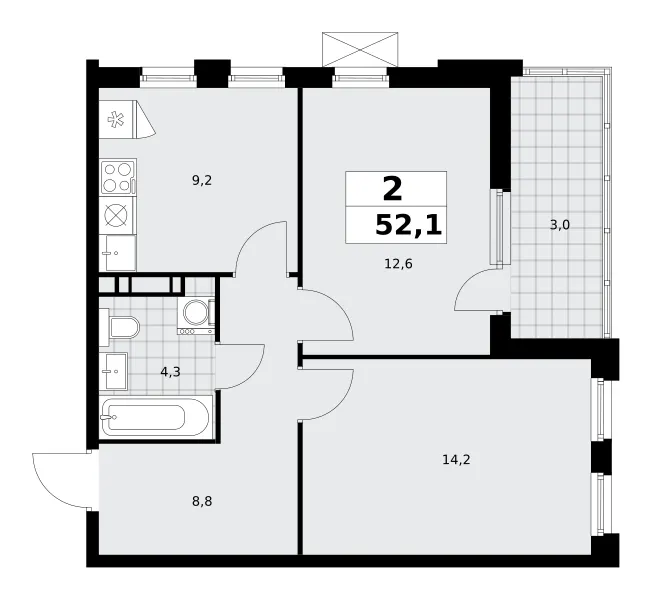 2-комн. 52.1 м²