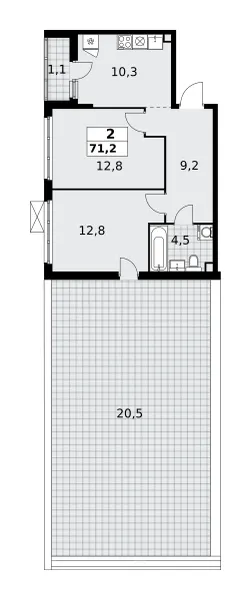 2-комн. 71.2 м²