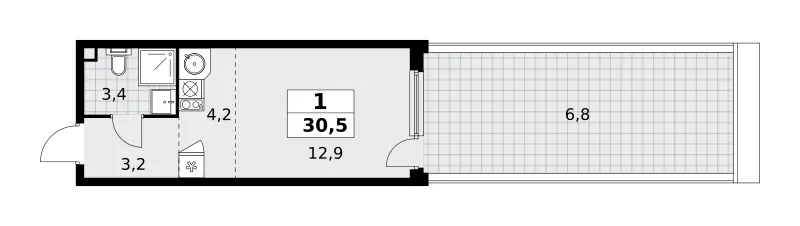 Студия 30.5 м²